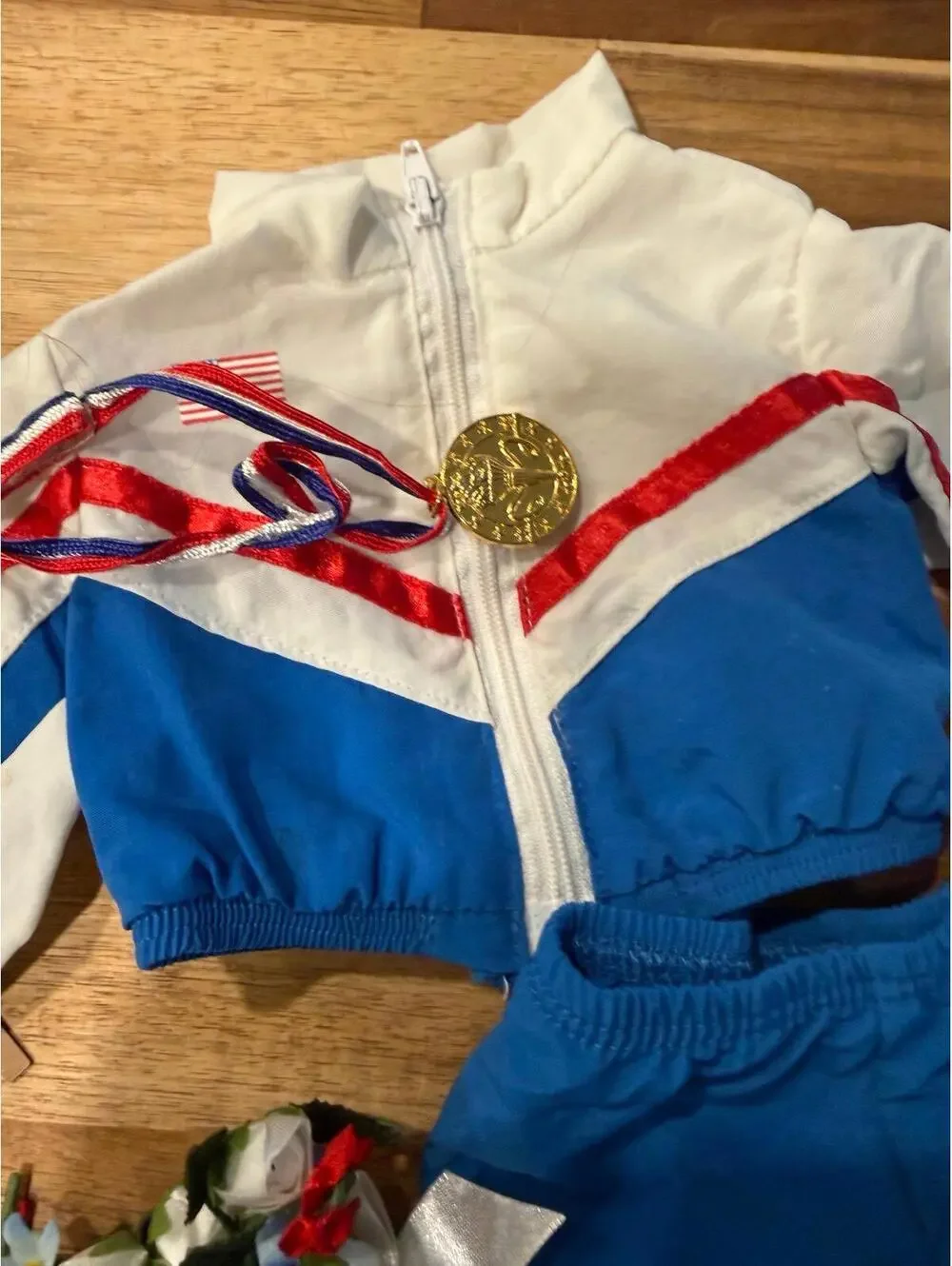American Girl Doll Olympic Gymnastics 2004 Gold Med  Red White Blue A538 partial